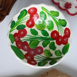 Vintage Pottery Handpainted Cherry Design Decorative Bowl